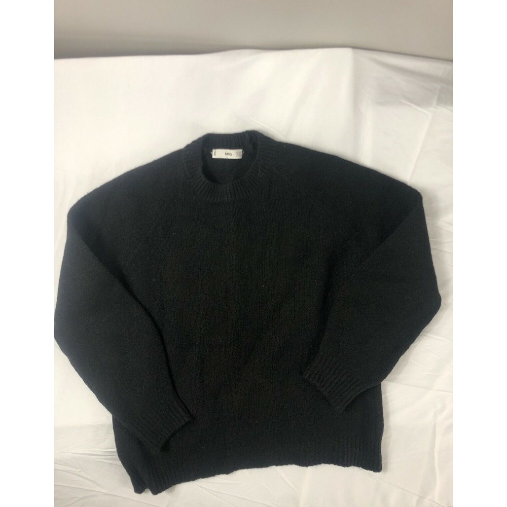 MNG Womens Size XS Black Crewneck Sweater Wide Sleeve Wool Blend